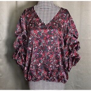 Vince Camuto Confetti Ready Deep Sangria Floral Blouse Women's XL - NWT $89